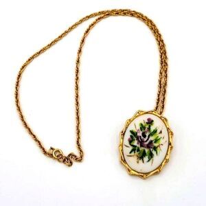 Cameo Style Floral Brooch & Pendant Style Necklace